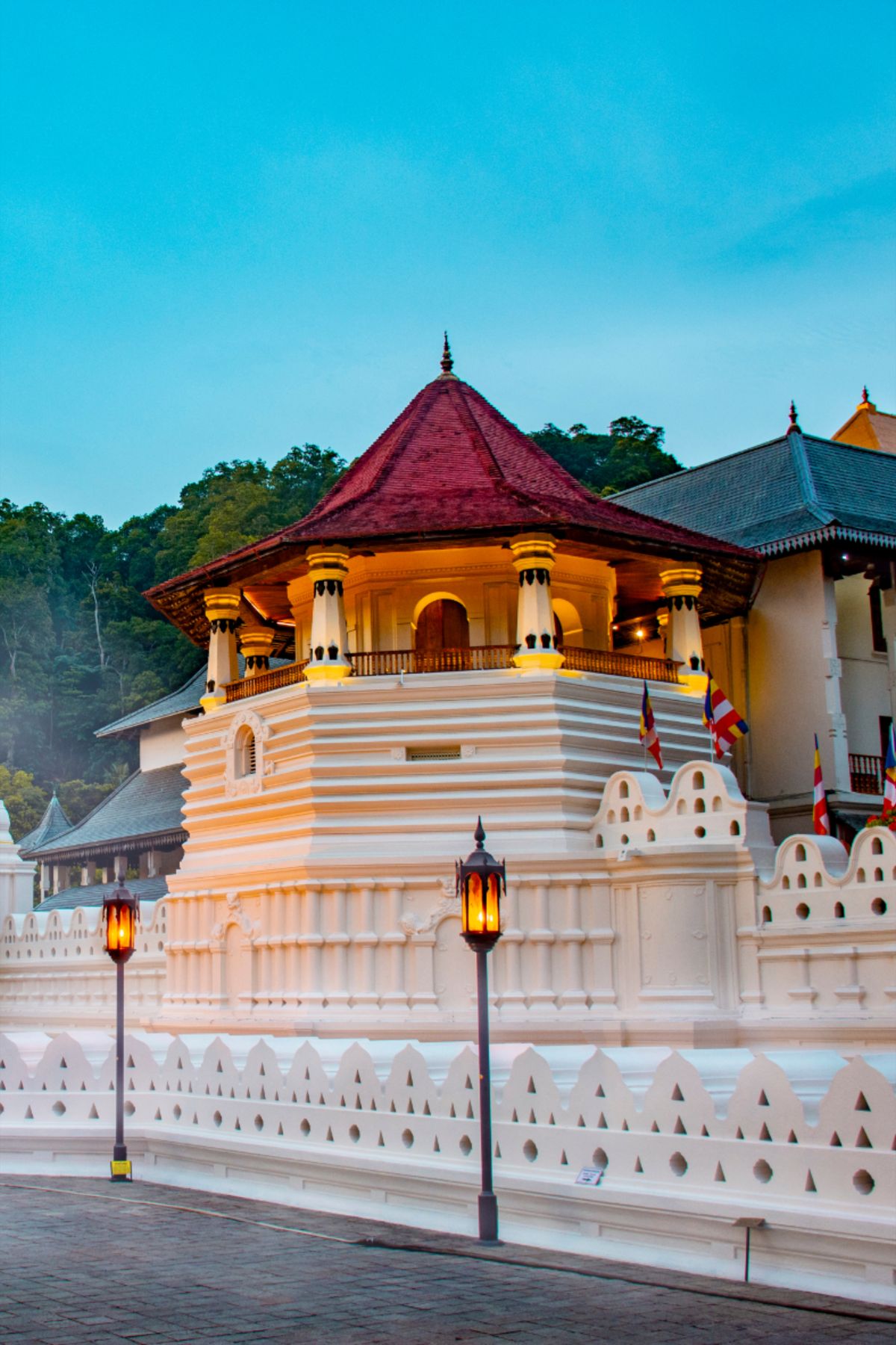 Temple of the Sacred Tooth Relic in Kandy at dusk